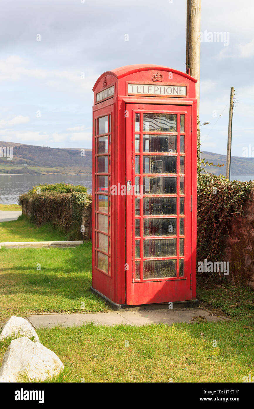 Painting of english phone booth, scenic sale and landscape,