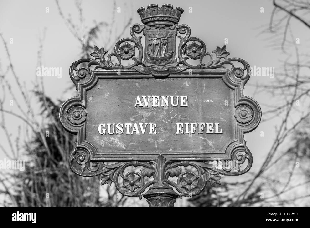 Avenue Gustave Eiffel street sign located in the Champ de Mars in Paris France. Stock Photo