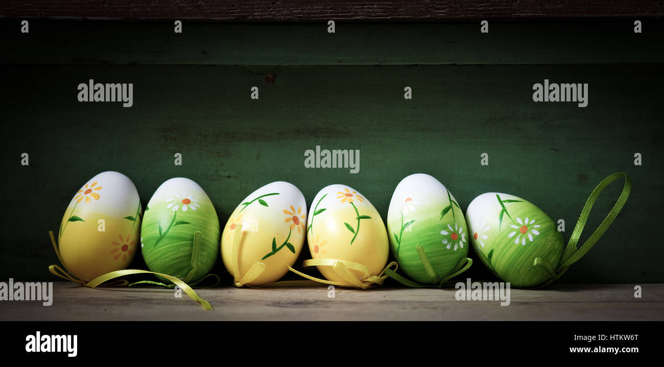 easter background with eggs, spring flowers and decoration Stock Photo ...