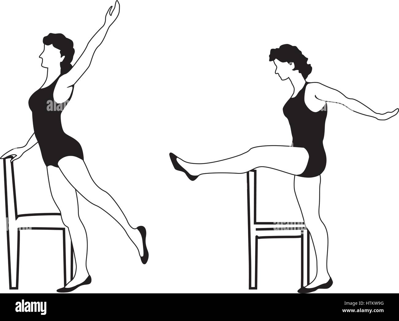 Elegant women silhouettes doing fitness exercises. Fitness club icon