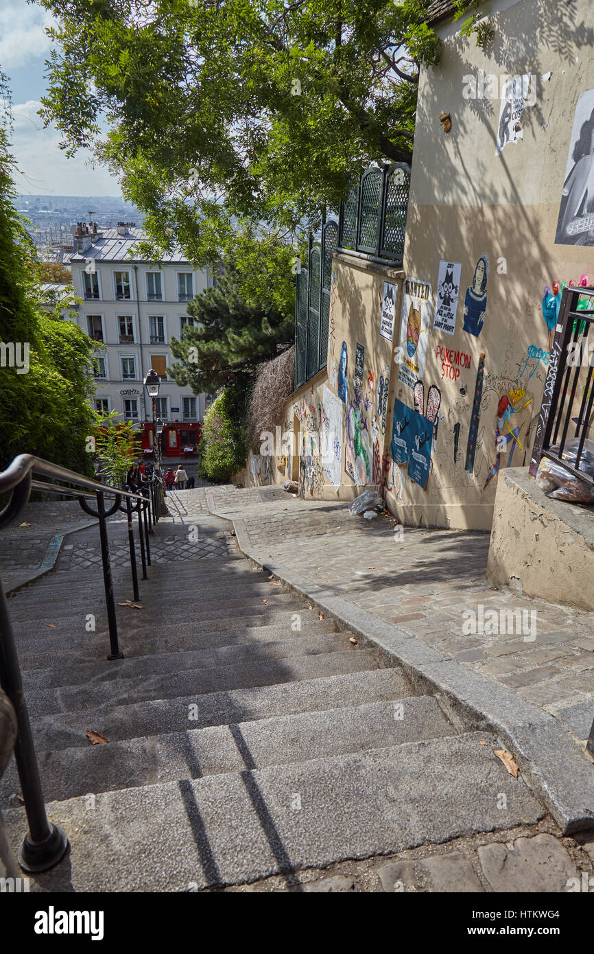 View Down the Steps in the Montmartre Neighbourhood in Paris, ÎledeFrance, France Stock Photo View Down the Steps in the Montmartre Neighbourhood in Paris, ÎledeFrance, France Stock Photo