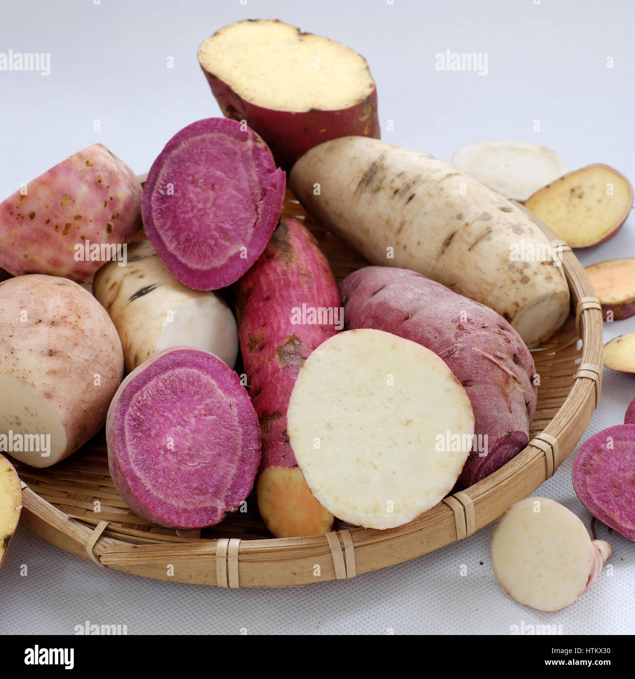 Diversity sweet potato on white background, healthy food that rich