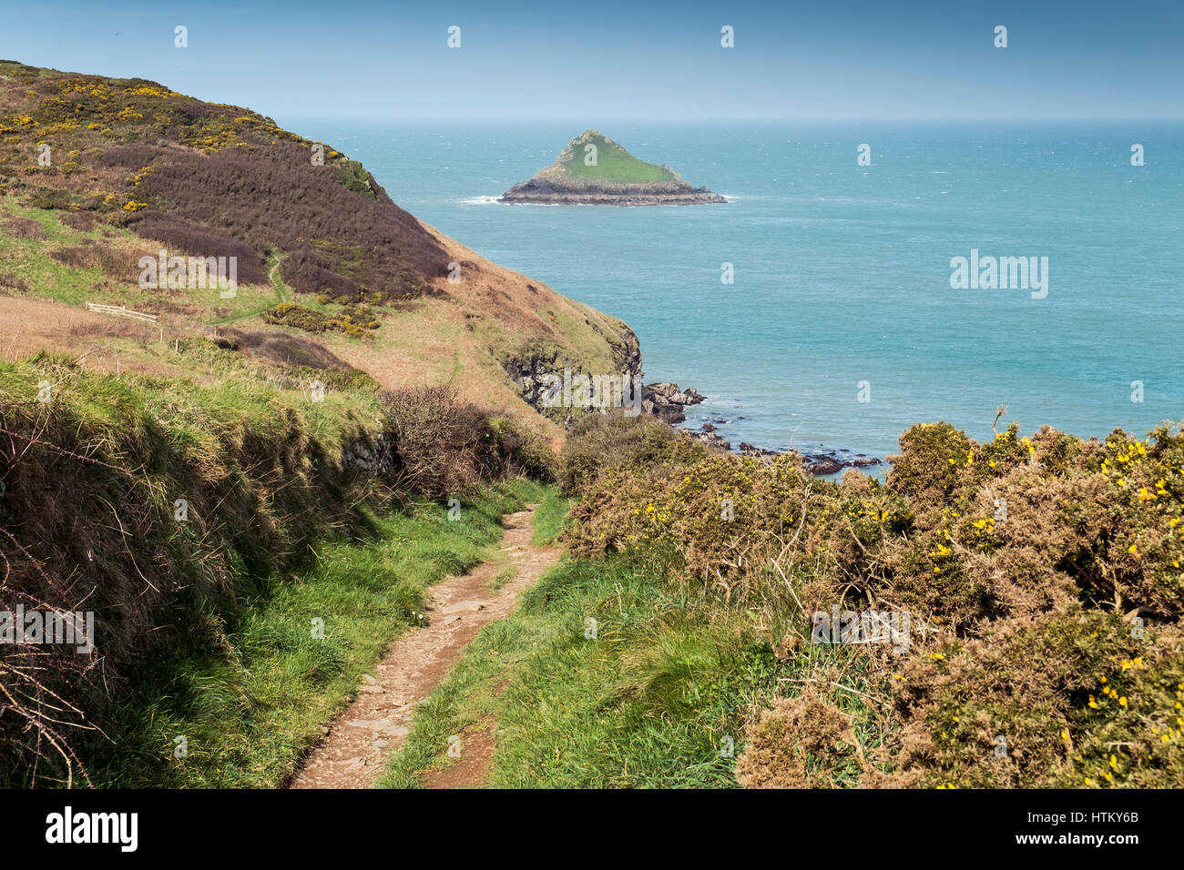 South West Coastal Path Pentire Headland Cornwall Stock Photo