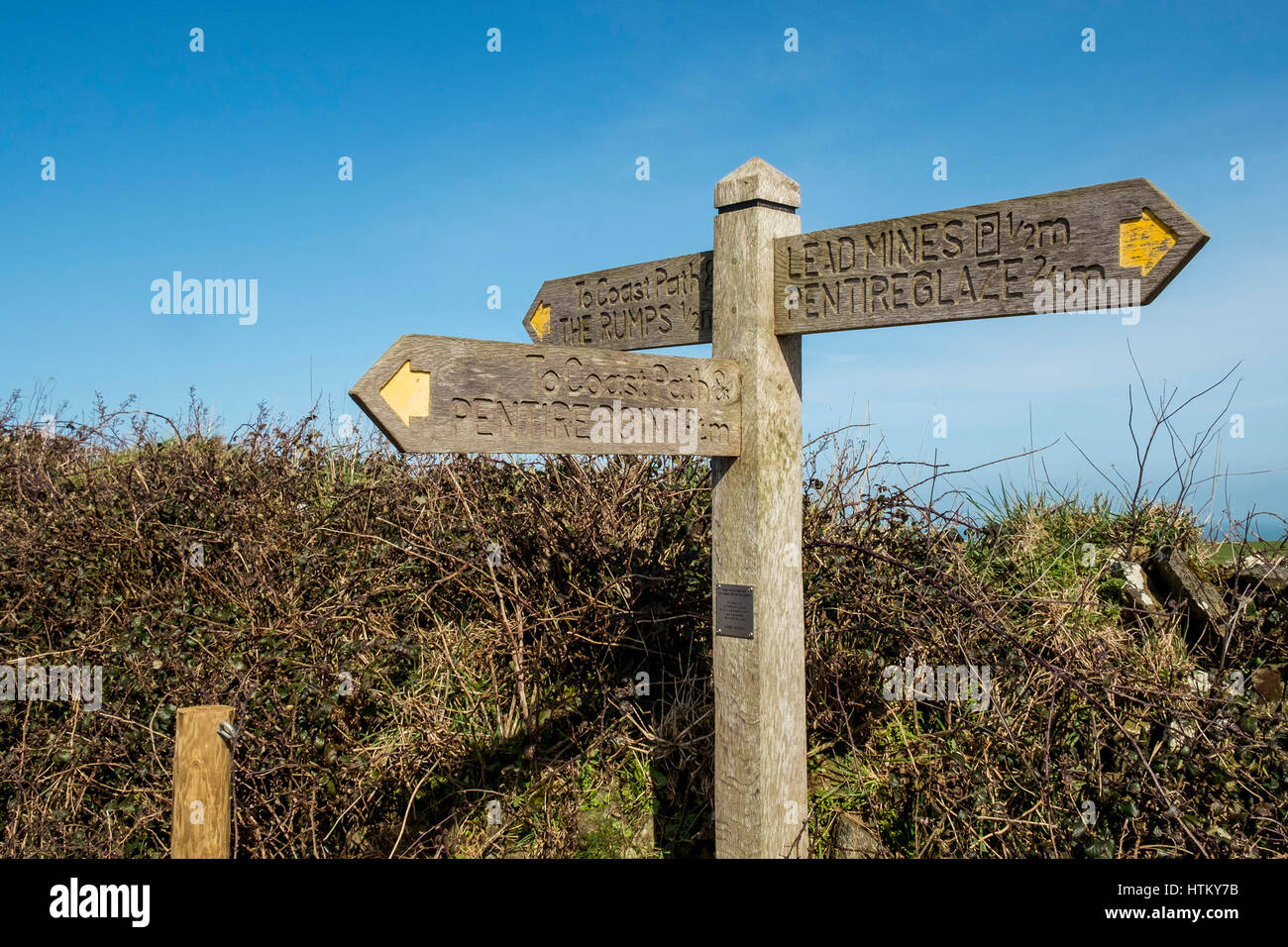 wooden signpost Pentire Headland Cornwall Stock Photo