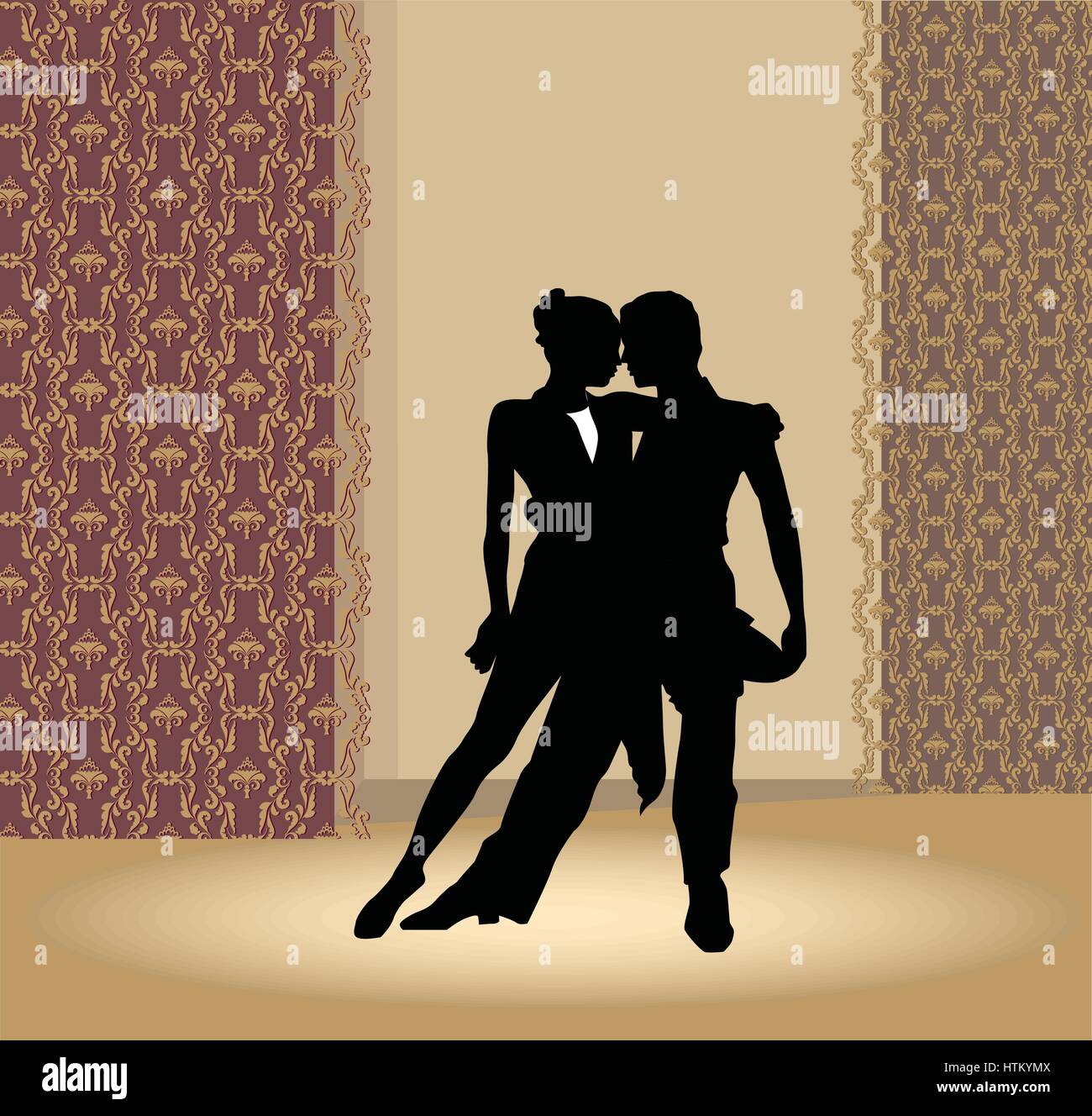 Dancing club poster. Couple dancing. Beautiful dancers perform tango