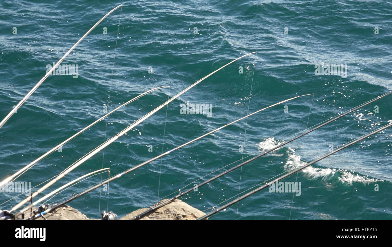 Ocean And Fishing Rods Stock Photo Alamy