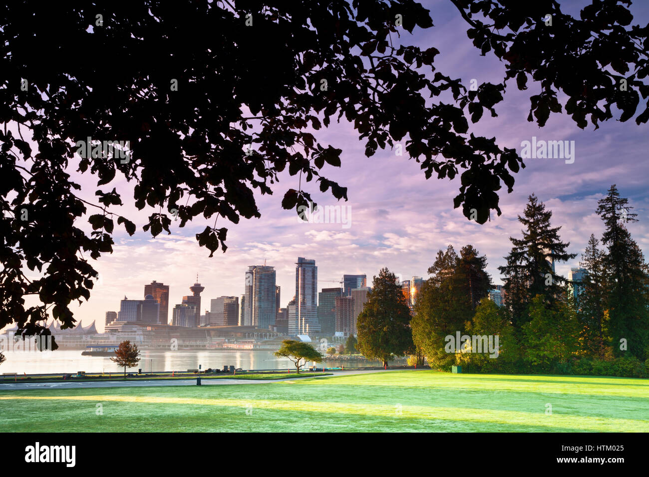 View Of Downtown Vancouver At Sunrise Photographed From Stanley