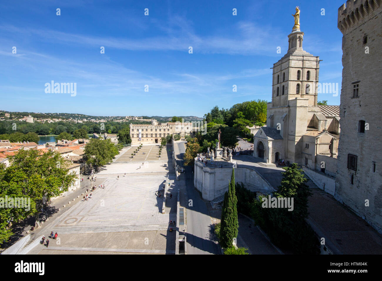 Views of Avignon Cathedral and the Papal Palace from the Place du Palais. A World Heritage Site since 1995. Stock Photo