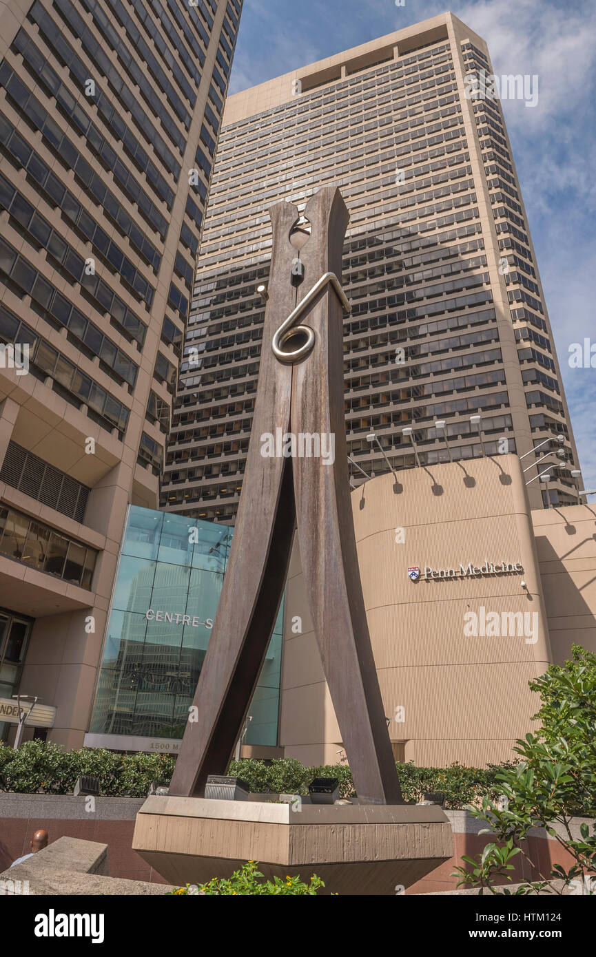 Clothespin, giant clothespeg, sculpture, by Claes Oldenbug, Centre Square, 1500 Market Street, Philadelphia, Pennsylvania, USA Stock Photo