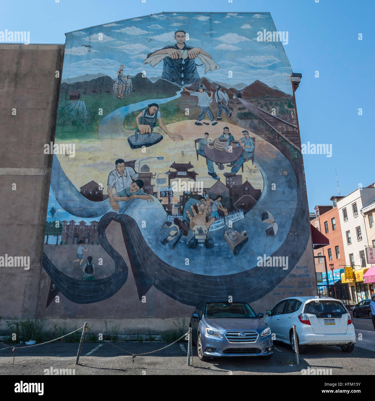 History of Chinatown mural, by Arturo Ho, 10th and Winter Streets