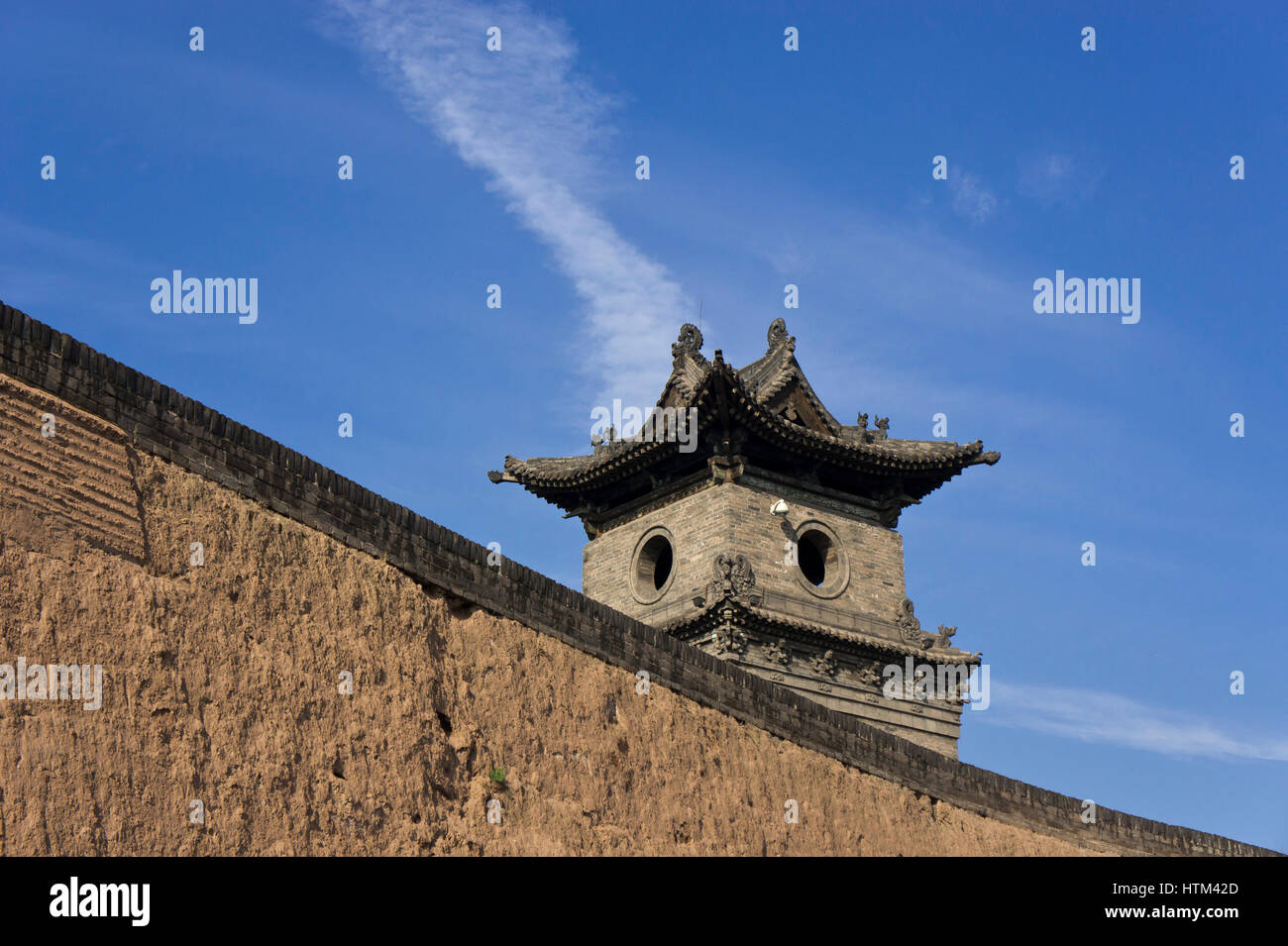 Ancient watchtower over Ming walls of Ping Yao or Pingyao town Shan Xi Province China Stock Photo
