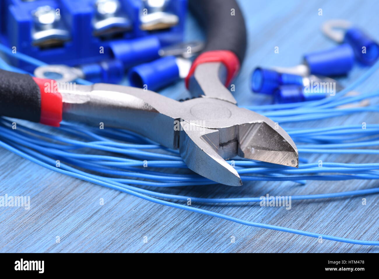 Electrical Tool and Wires on Metal Background Stock Photo Alamy