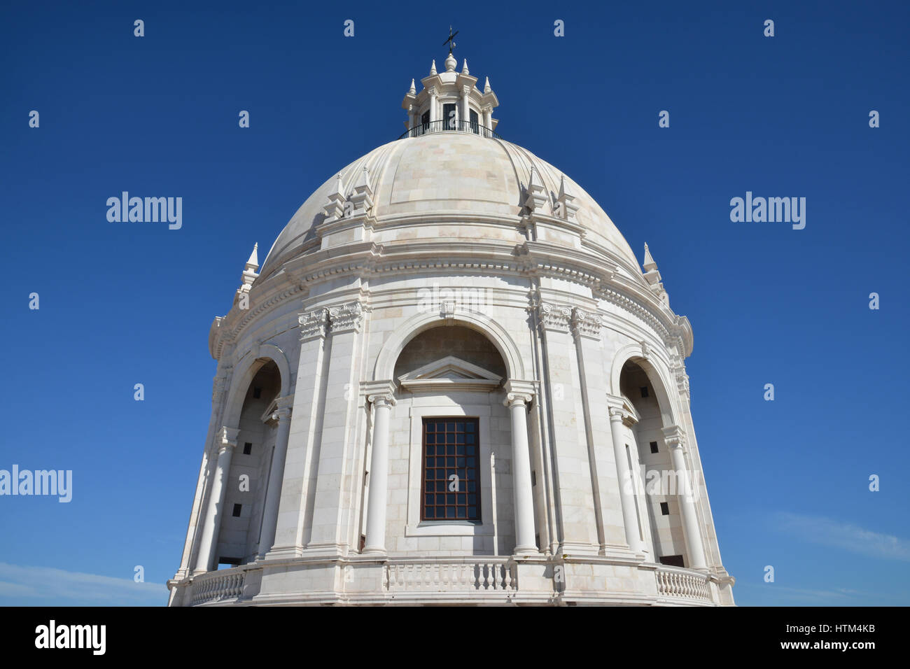 National Pantheon of Portugal beautiful white marble dome in Lisbon against blue sky (Church of Santa Engracia) Stock Photo