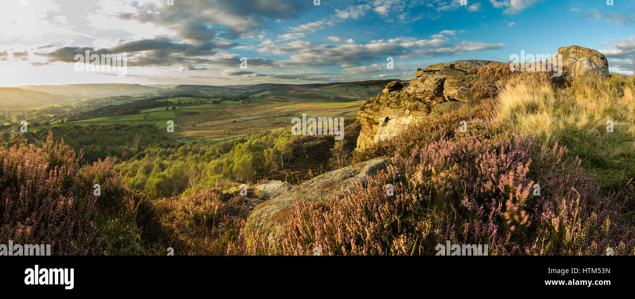 Callow Bank & Stanage Edge from Millstone Edge, nr Hathersage, Derbyshire Peaks District National Park, England, UK Stock Photo