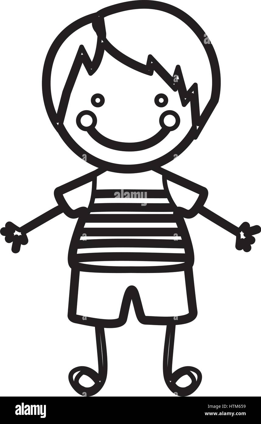 Sketch Silhouette Front View Boy With Straight Hair Stock Vector