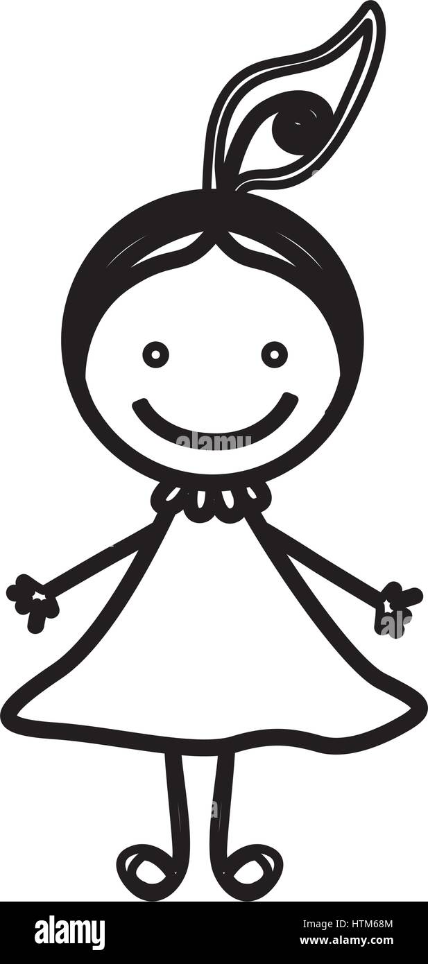 sketch silhouette front view girl with hair tail Stock Vector