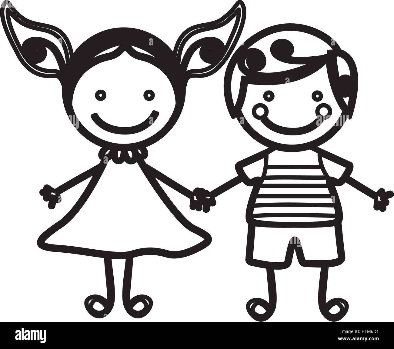Sketch Silhouette Couple Boy With Curly Hair And Girl With