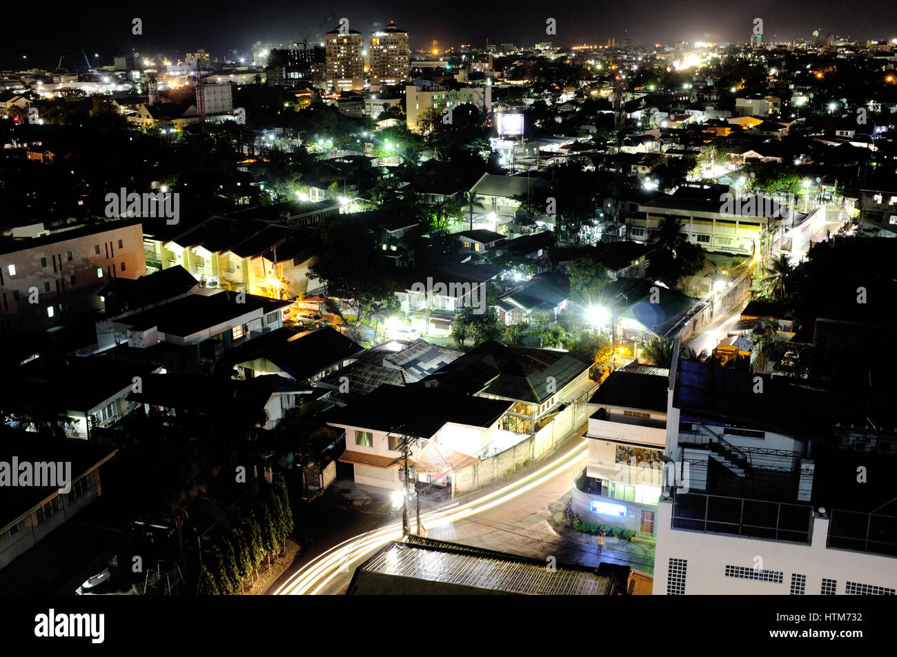 The skyline of Cebu City at night, the “second city” of the Philippines. It is one of the most popular destination in the Philippines with the busiest Stock Photo