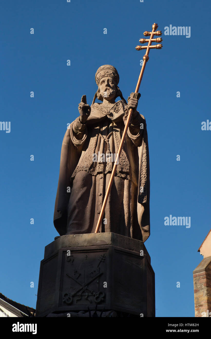 Monument to Pope Leo IX in Eguisheim, Alsace, France. Stock Photo