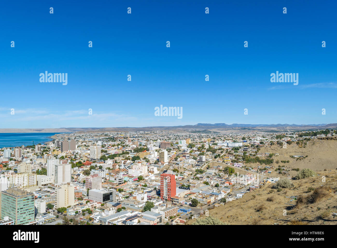 Aerial view from top of hill of Comodoro Rivadavia city, the most important city of argentinian patagonian Stock Photo