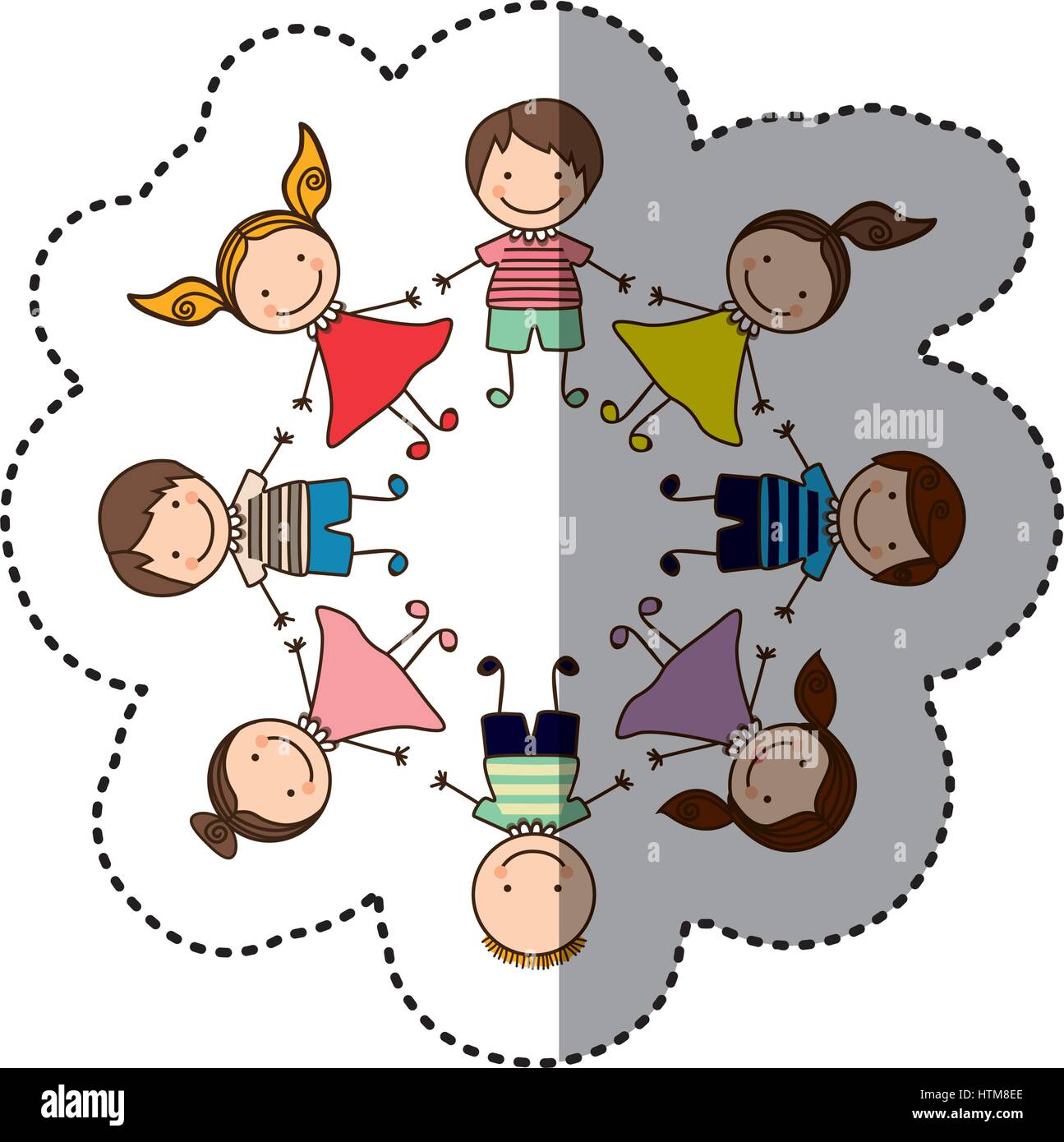 sticker colorful caricature children holding hands Stock Vector Image ...
