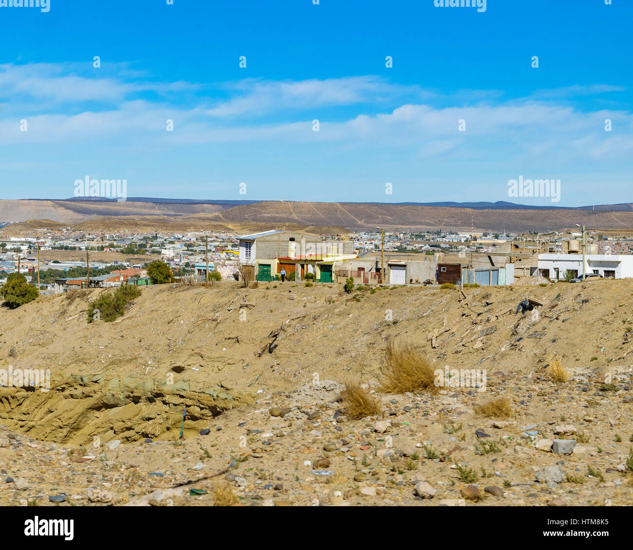 Poor outskirt neighborhood at Comodoro Rivadavia city, Argentina Stock Photo