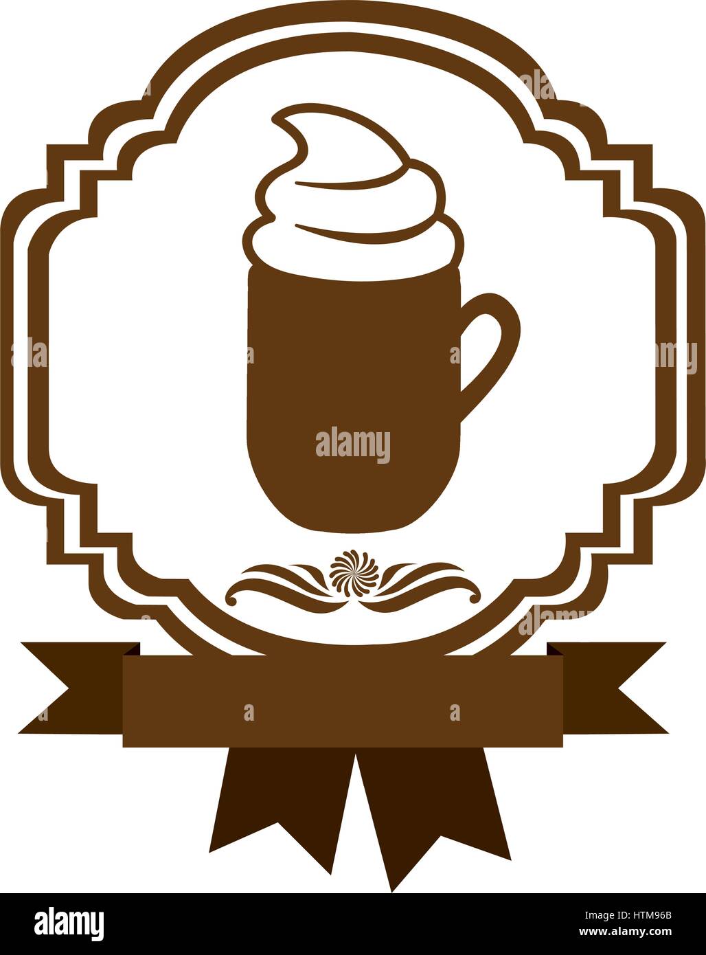 brown border heraldic decorative ribbon with mug of cappuccino with cream Stock Vector