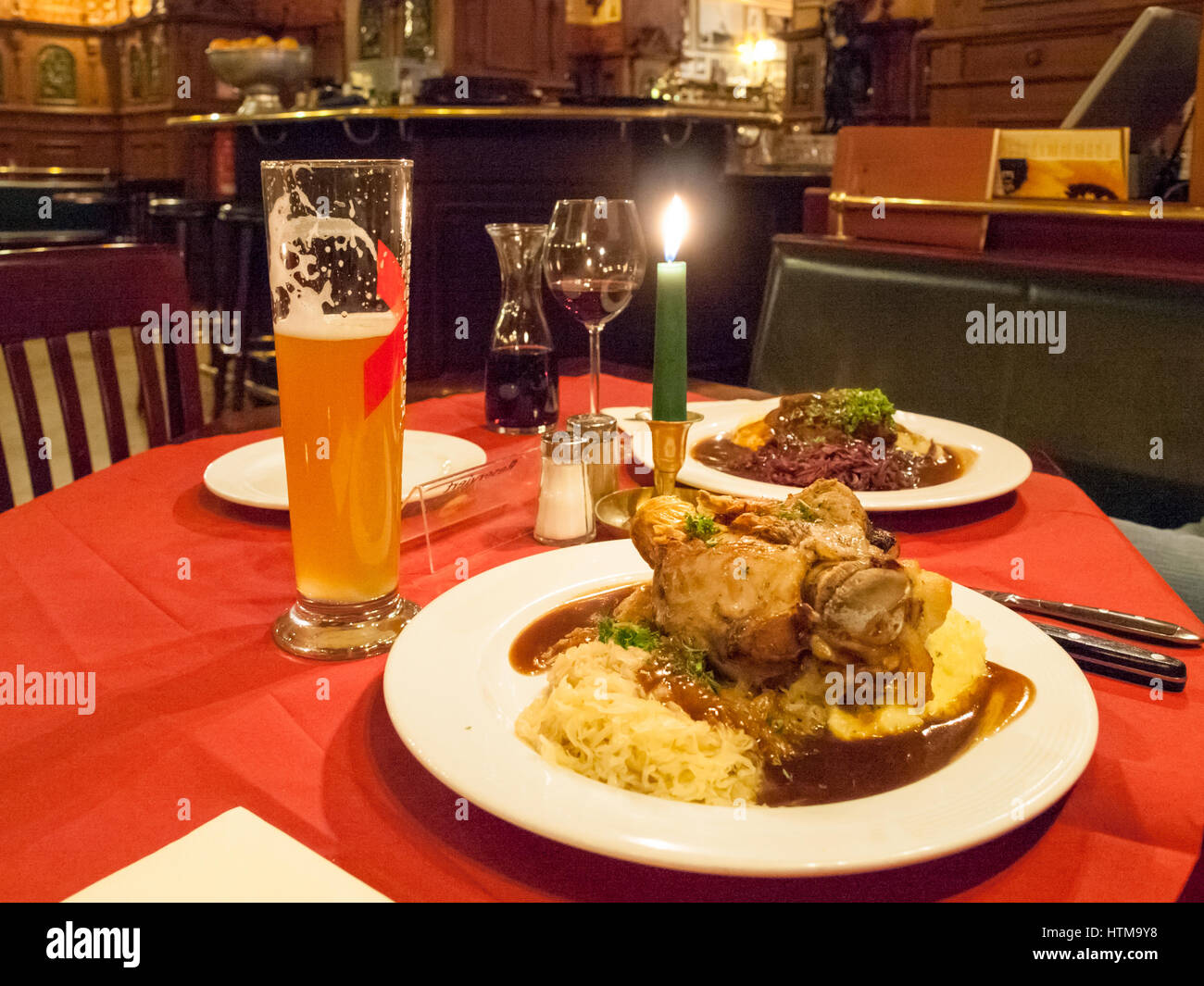 Heidelberg, Germany Food. Plate of pork knuckle baked with vegetables