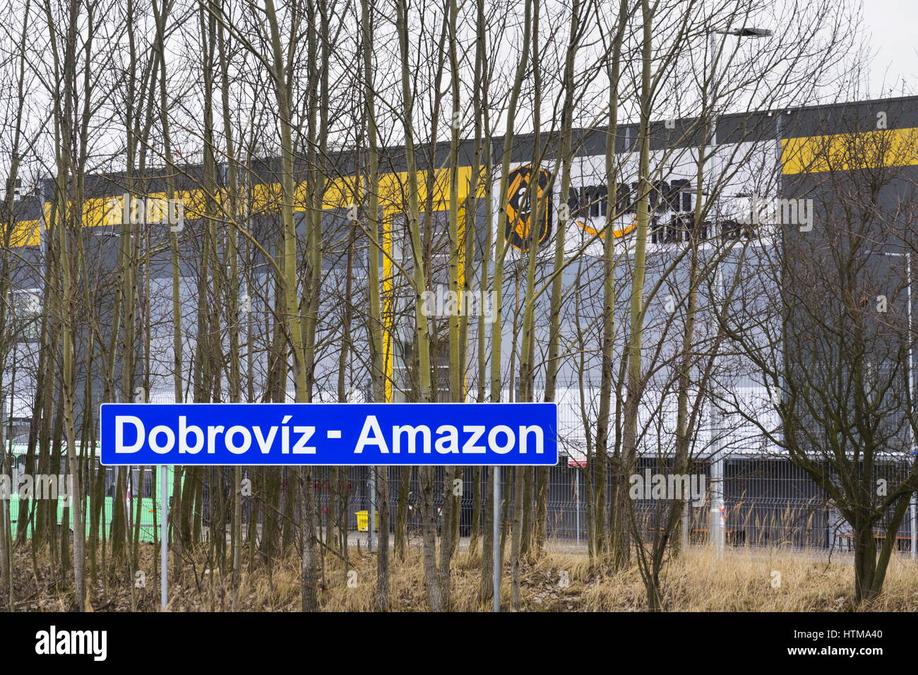 DOBROVIZ, CZECH REPUBLIC - MARCH 12: Online retailer company Amazon fulfillment logistics building on March 12, 2017 in Dobroviz, Czech republic. Amaz Stock Photo