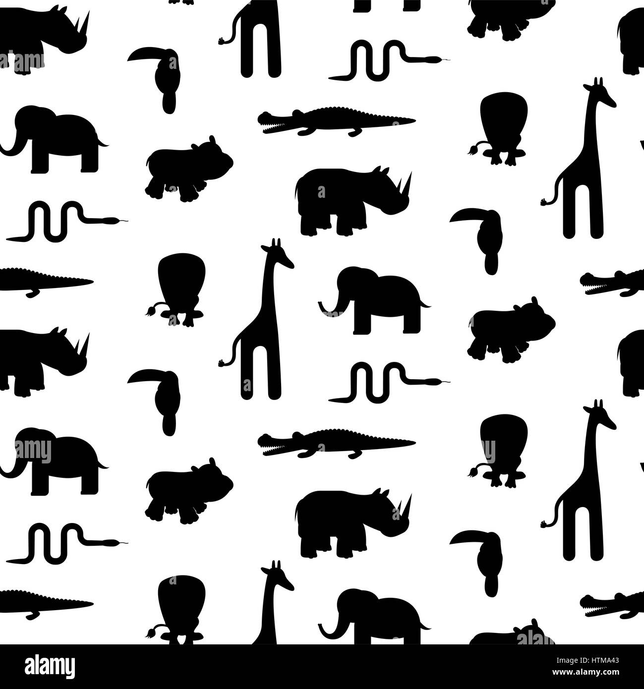 Zoo animal silhouettes seamless pattern vector. Stock Vector