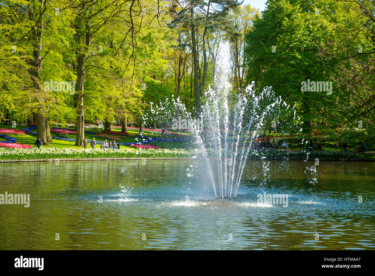 Pond with a fountain in the park Stock Photo