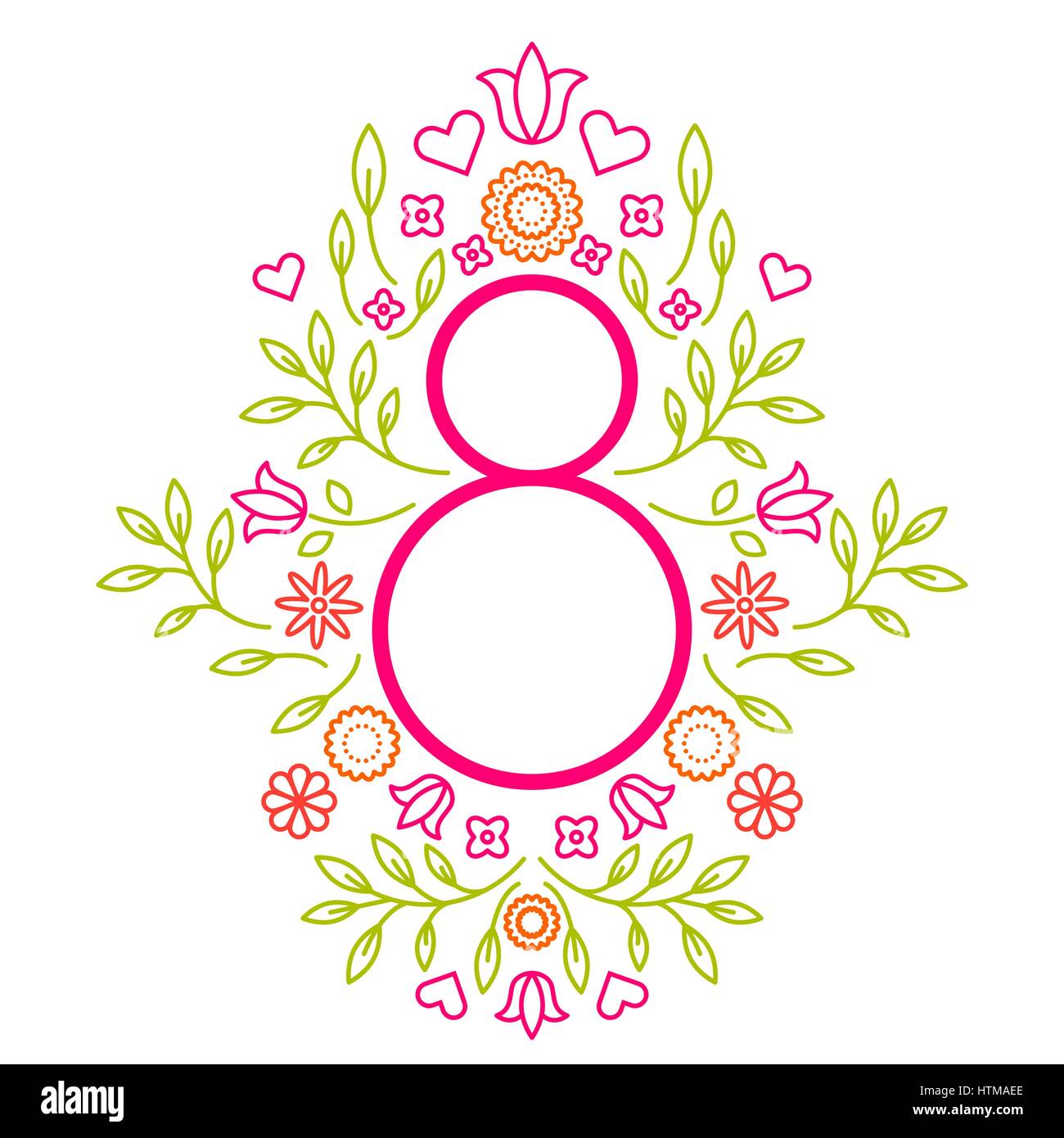 Greeting card template for March 8 womens day. Stock Vector