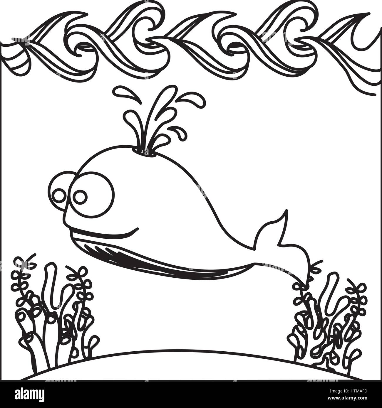 silhouette water landscape with whale animal Stock Vector Image & Art ...
