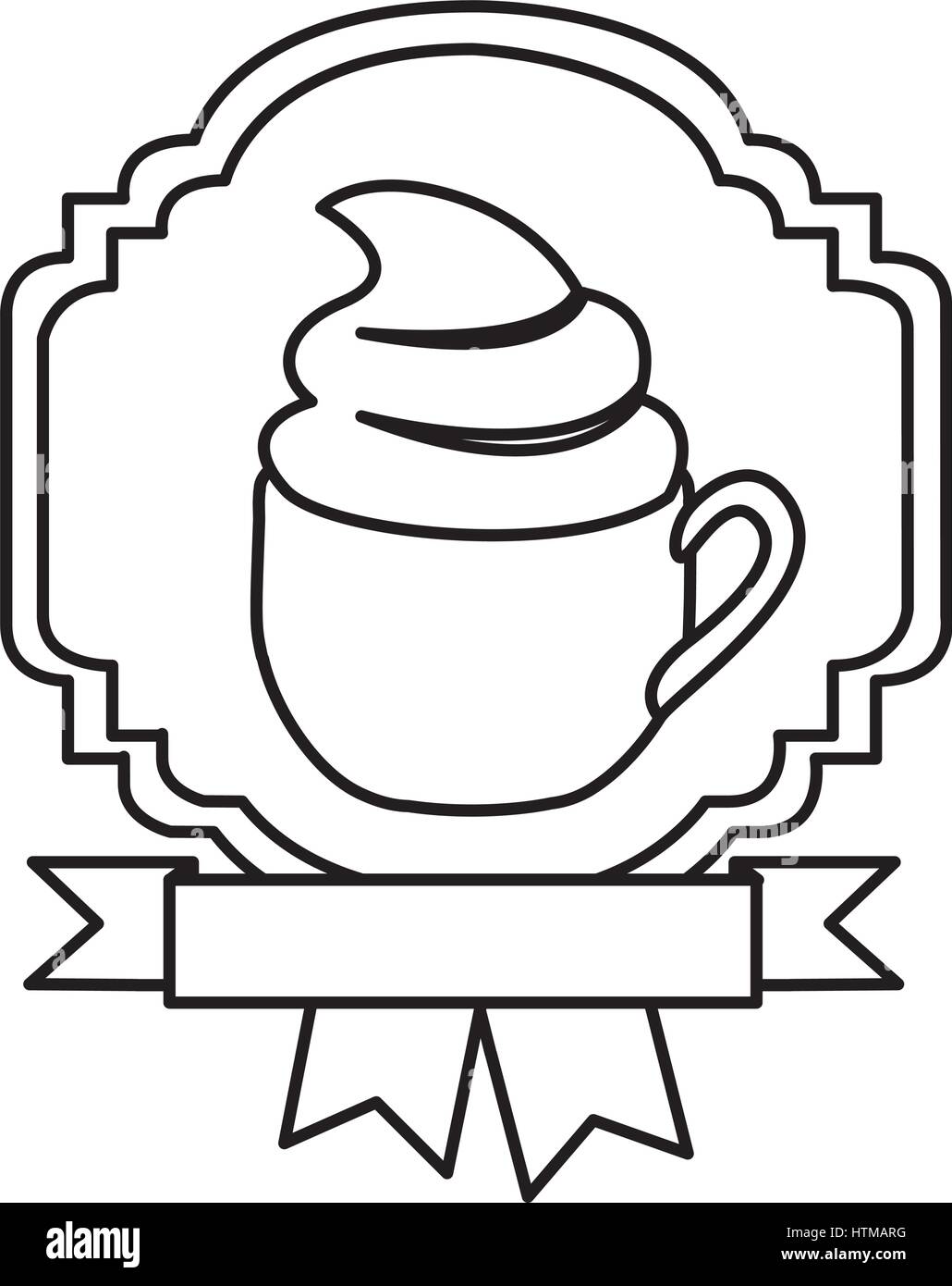 silhouette border heraldic decorative ribbon with cup of cappuccino with cream Stock Vector