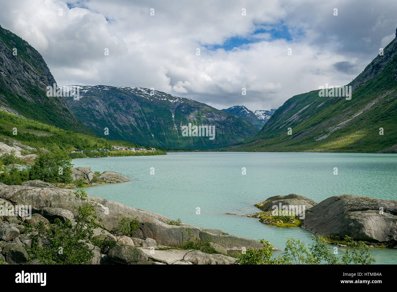 Nigardsbreen hiking path landscape, Norway. Stock Photo
