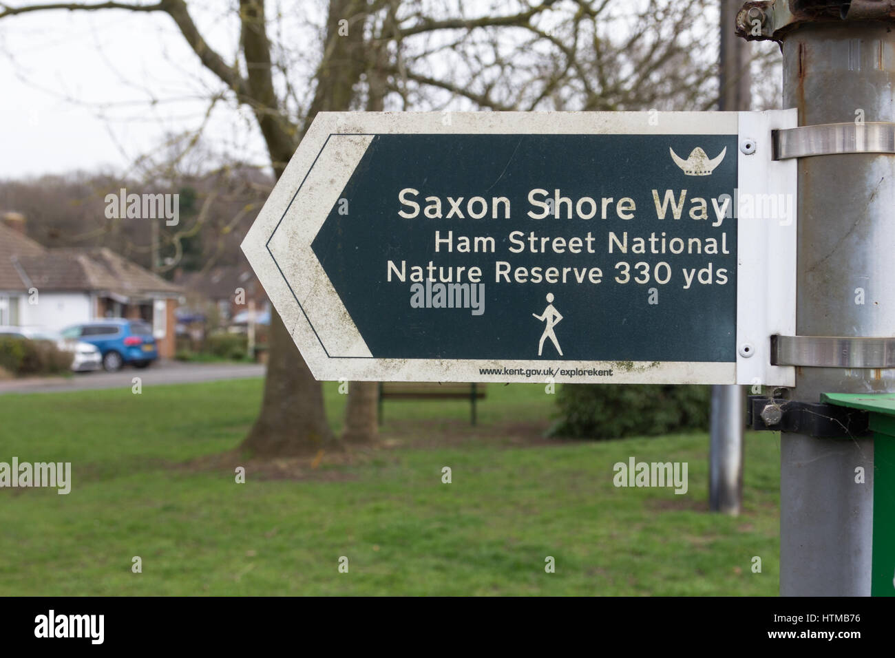 Saxon Shore way and ham street national nature reserve fingerpost signpost, hamstreet, kent, uk Stock Photo