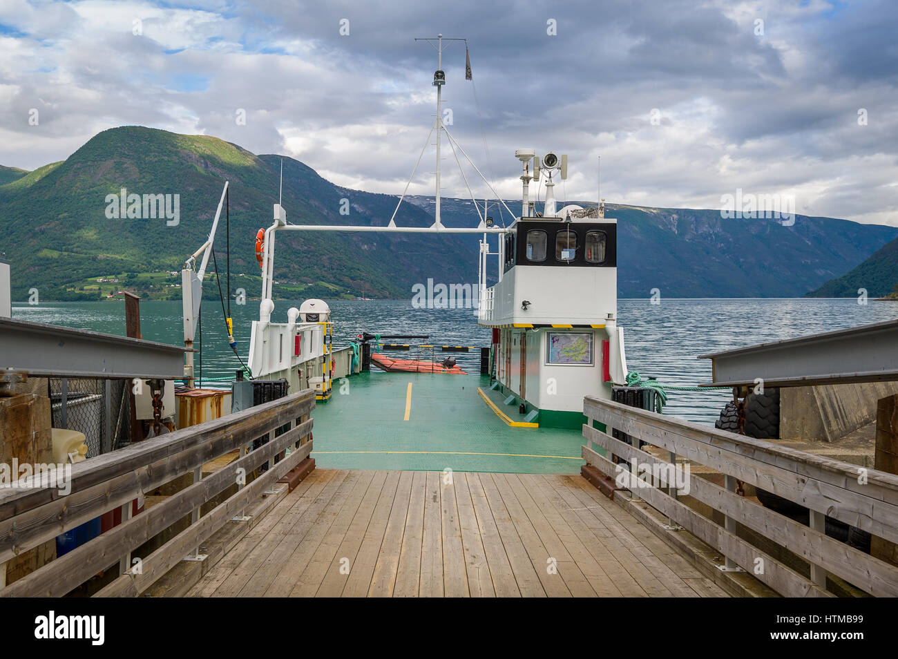 Small norwegian ferry docked Stock Photo