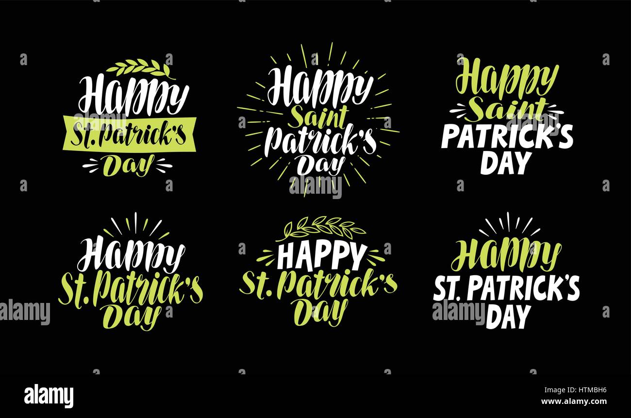 Happy saint Patrick's Day, label set. Beer festival symbol. Lettering typography vector illustration Stock Vector