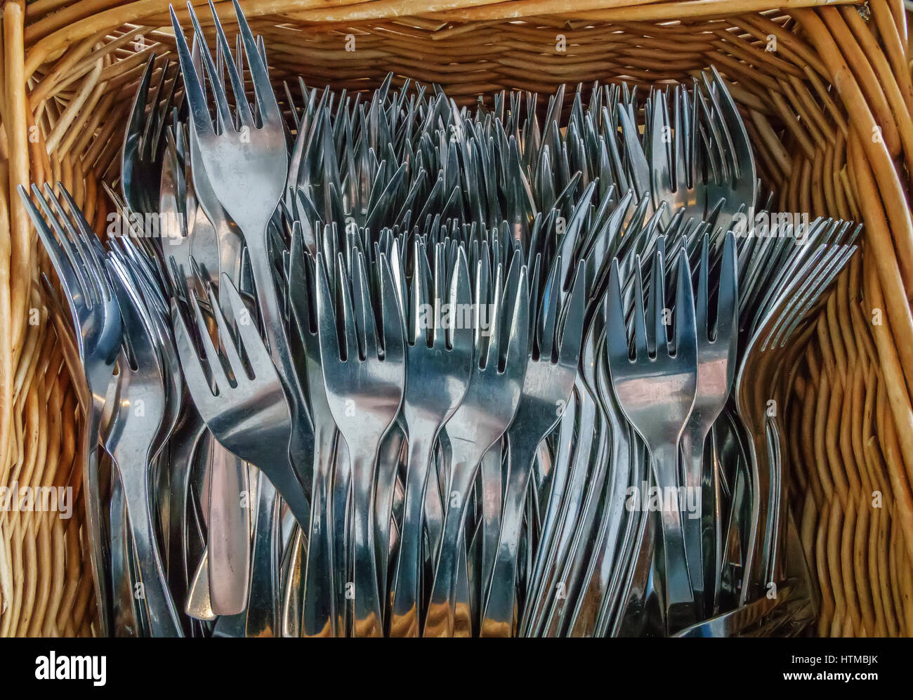 Forks in a basket Stock Photo