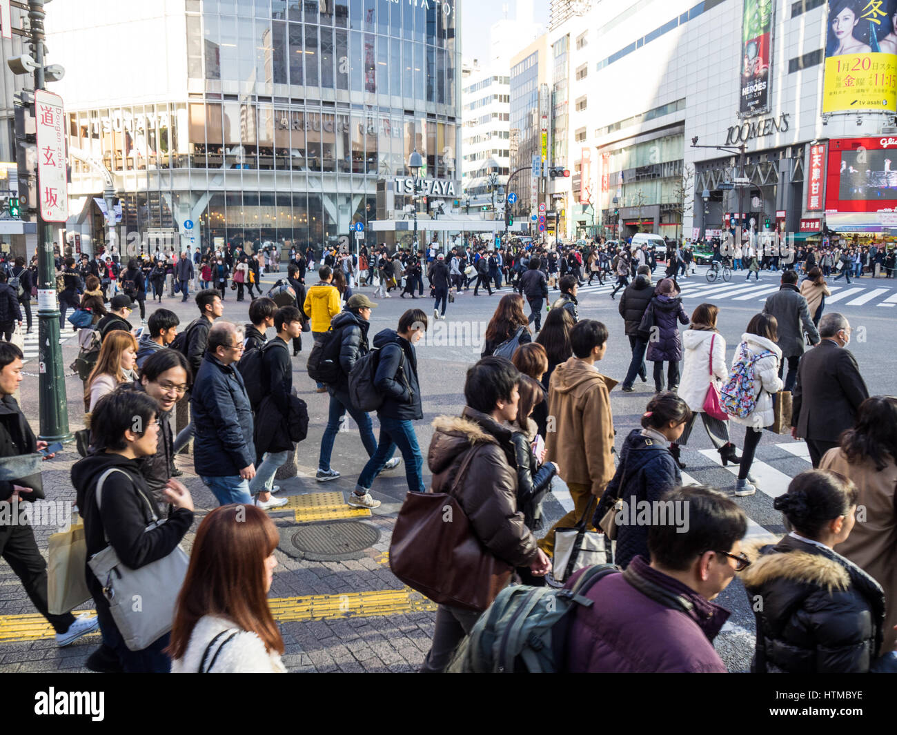 Shibuya crossing, allegedly the word's busiest intersection outside of Shibuya Station, Tokyo Japan. Stock Photo