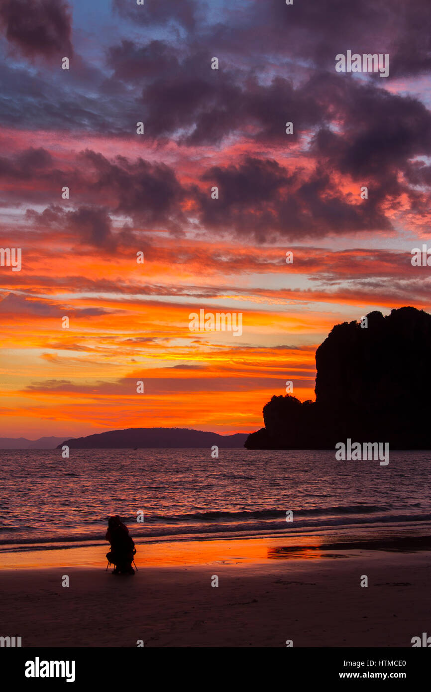 Sunset on the beach. Railay. Krabi province, Thailand Stock Photo