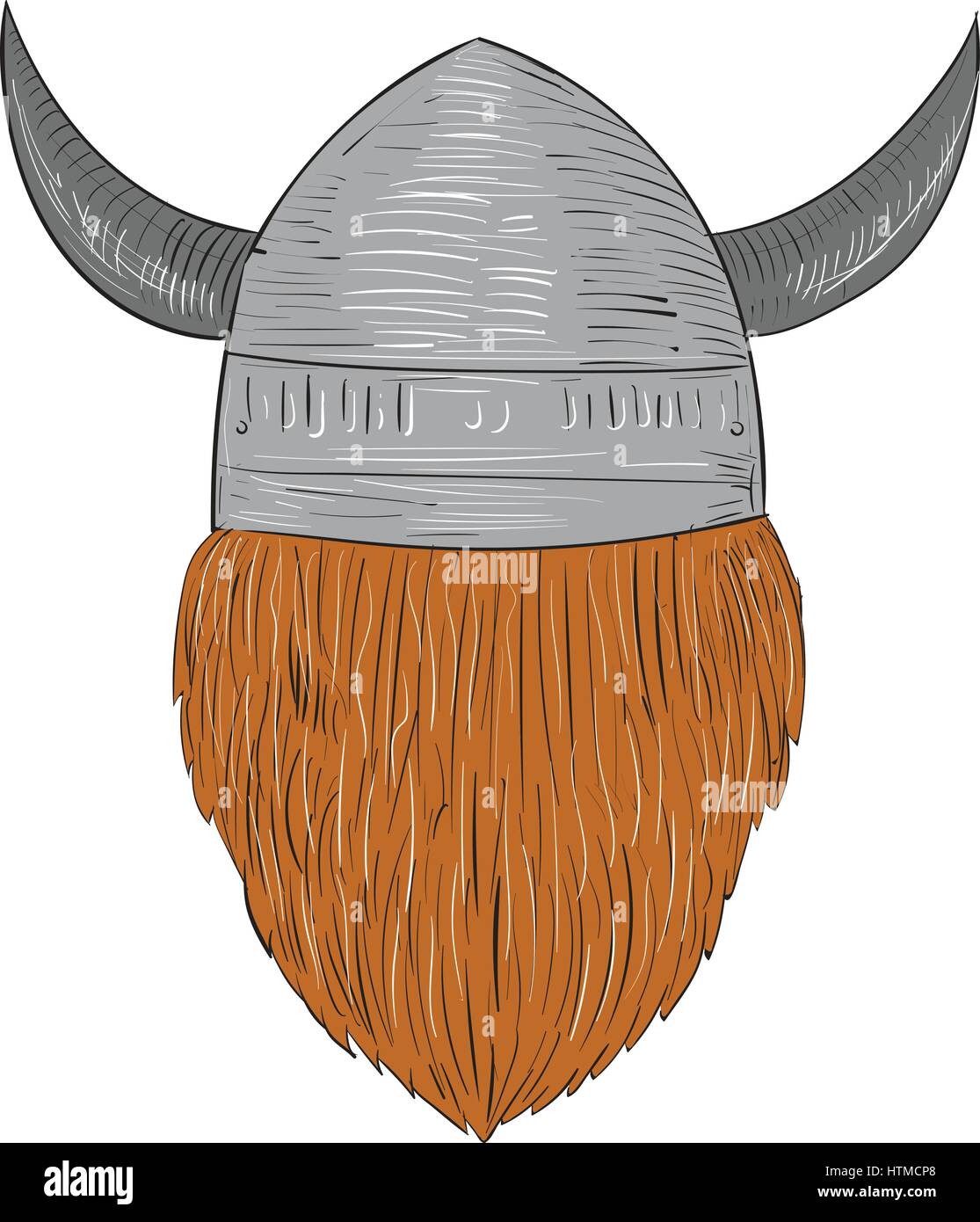 Drawing sketch style illustration of a norseman viking warrior raider barbarian head wearing horned helmet viewed from the rear set on isolated white  Stock Vector