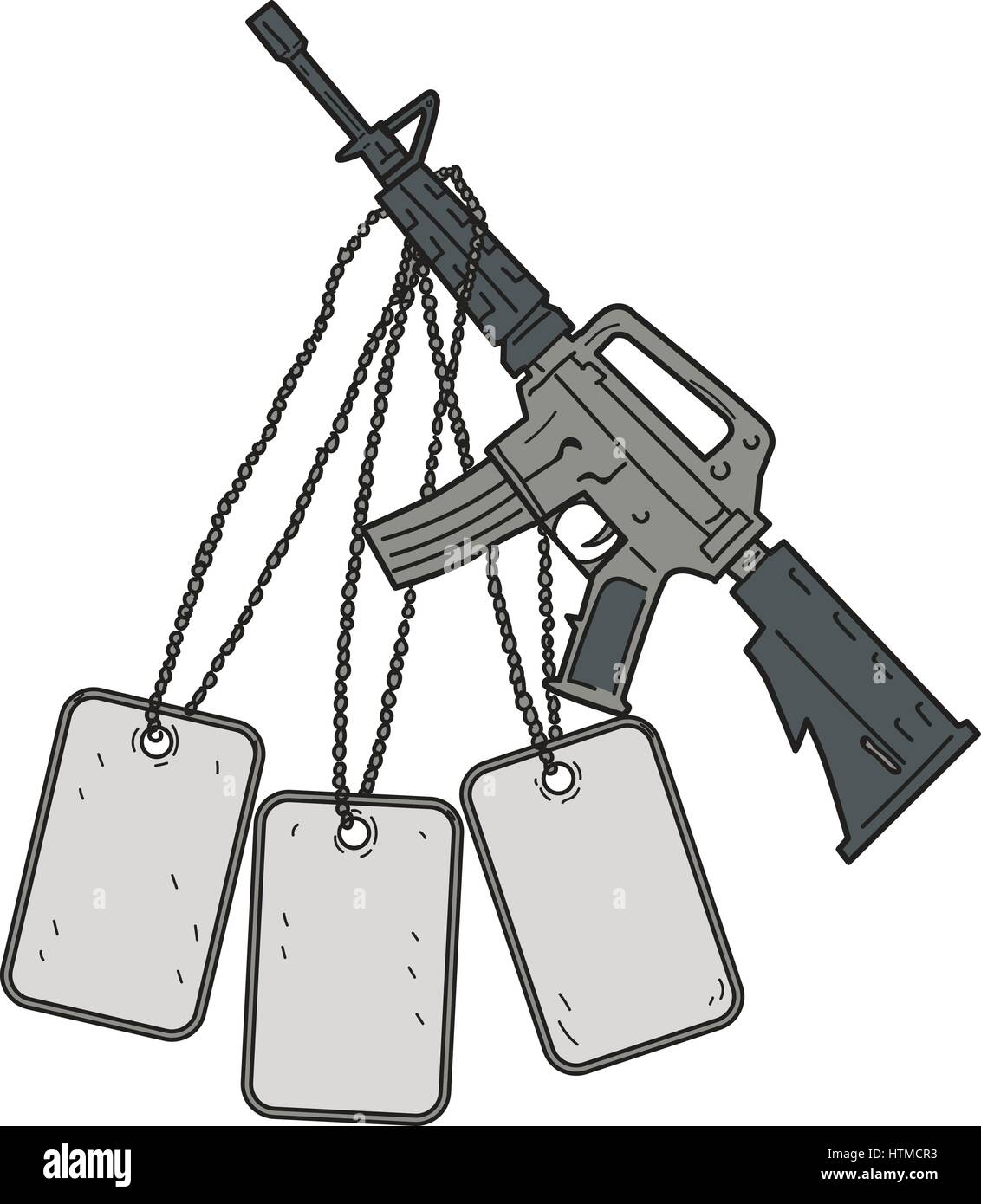 Drawing sketch style illustration of an  M4, an air-cooled, direct impingement gas-operated, magazine-fed carbine used by United States Army and US Ma Stock Vector