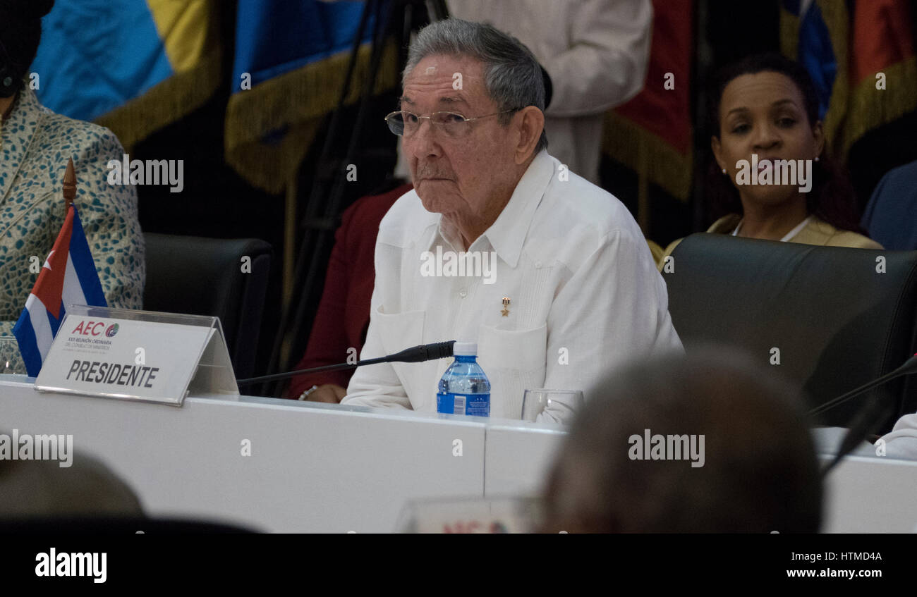 Havana, Cuba. March 10th 2017 - Cuban President Raul Castro at the Opening of the 22nd Meeting of the Association of Caribbean States Ministerial Coun Stock Photo