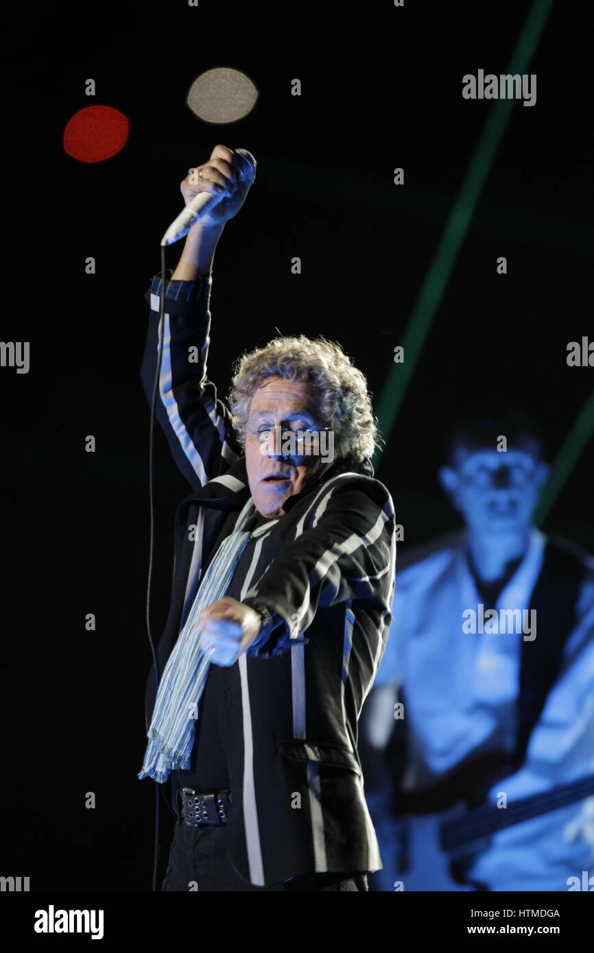 Roger Daltrey of the rock band, The Who, at the Super Bowl in Miami, Florida, USA on February 7, 2010. Photo by Francis Specker Stock Photo