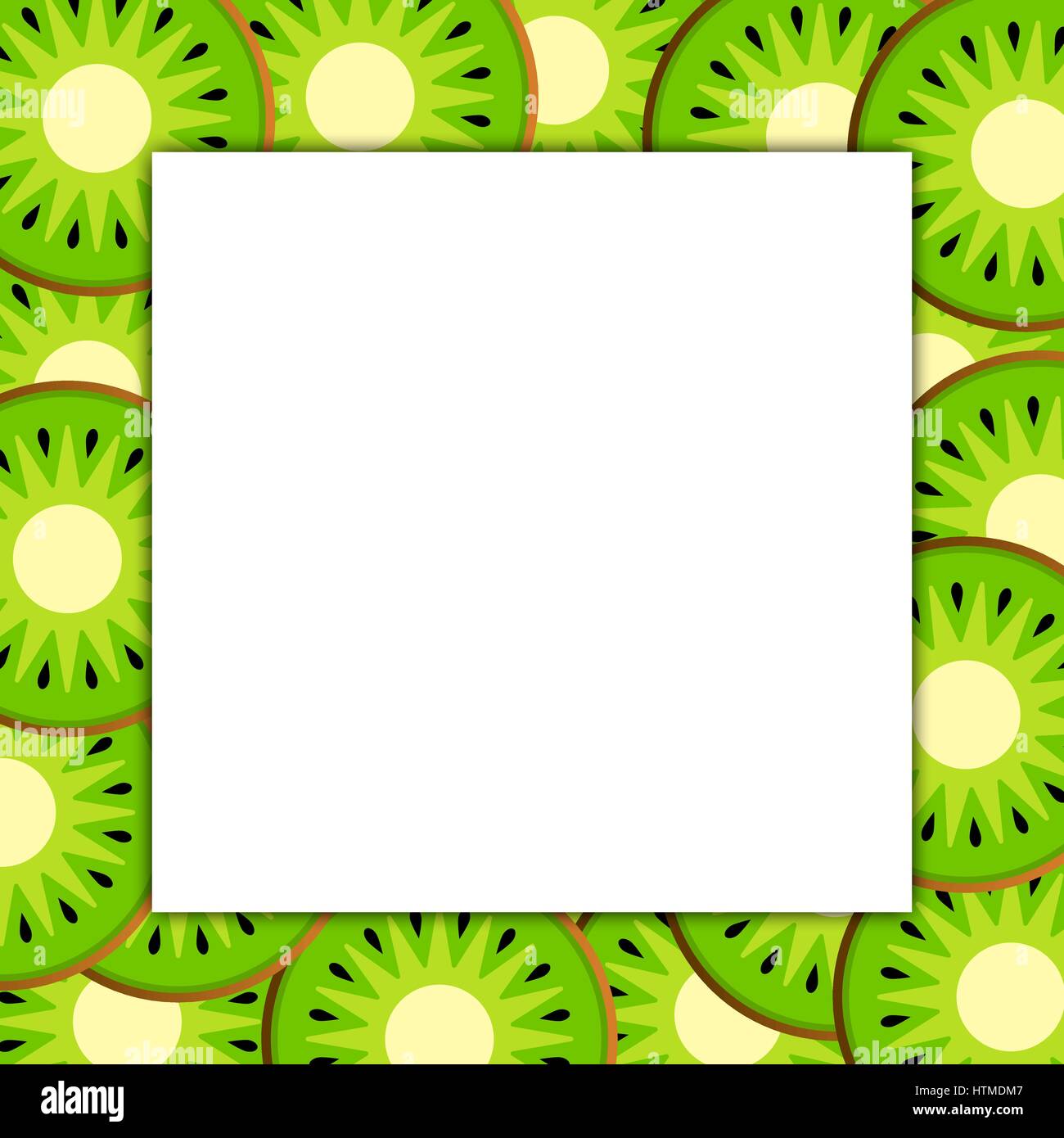 The Square frame on ripe kiwi fruit background. Vector card illustration. Stock Vector