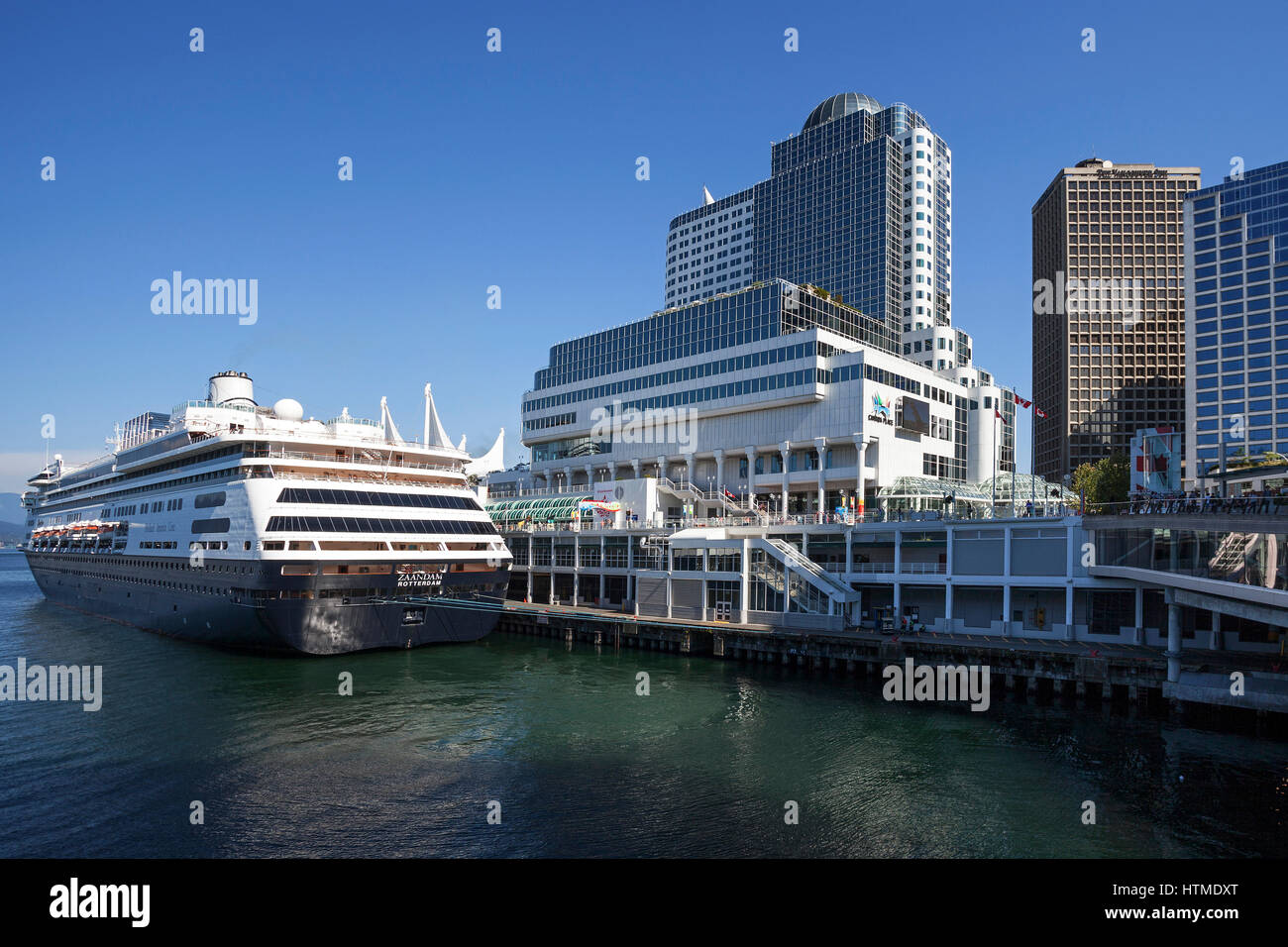 Cruise ship at Canada Place, at back the Pan Pacific Hotel, Vancouver, British Columbia Province, Canada Stock Photo