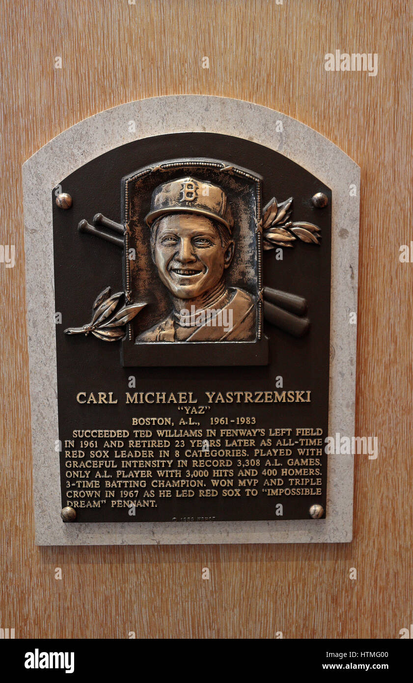 Memorial plaque for Carl Yastrzemski in the Hall of Fame Gallery