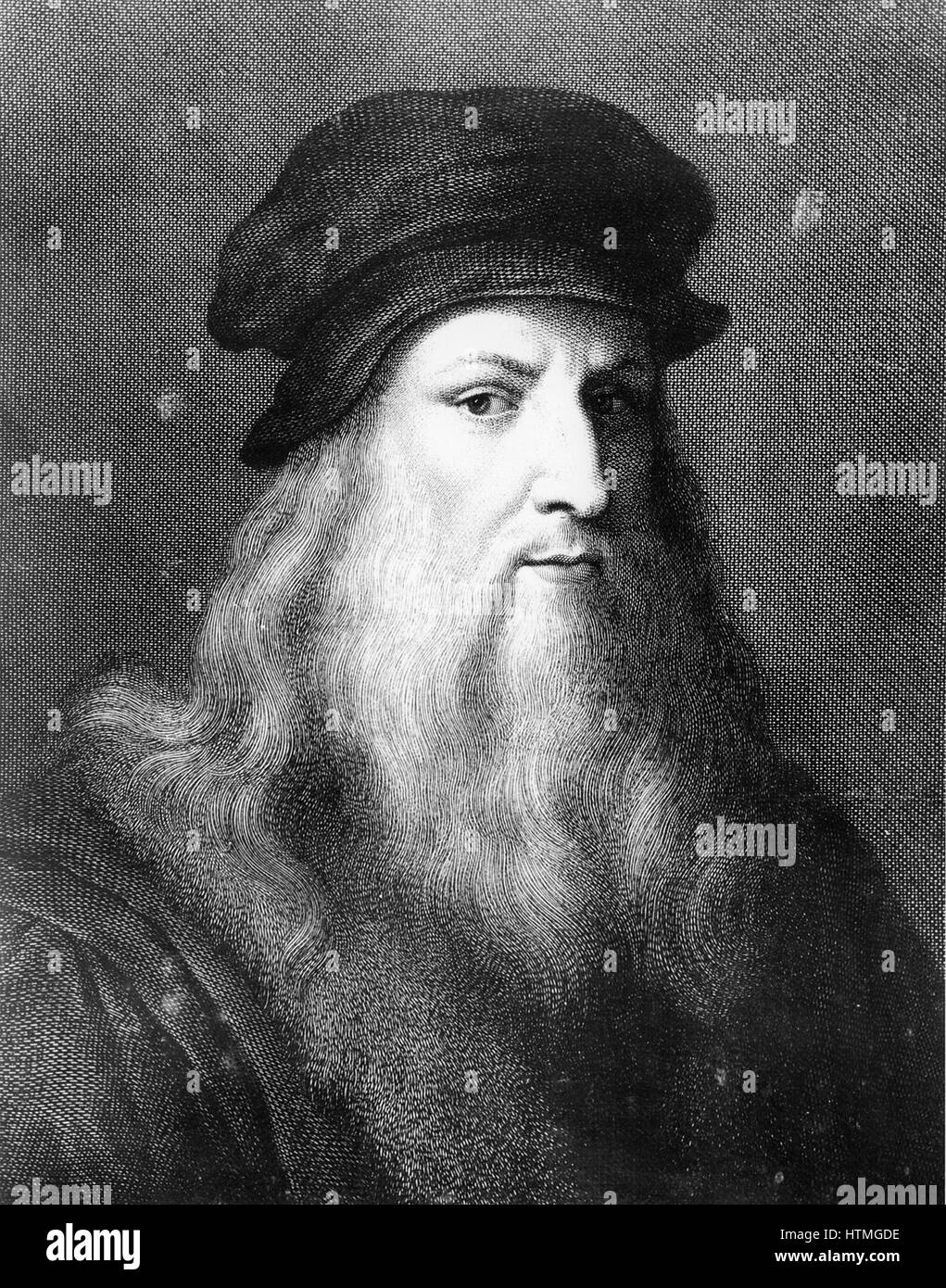 Leonardo da Vinci (1452-1519) Italian painter, sculptor , architect and engineer. Portrait engraving published c1830. Stock Photo
