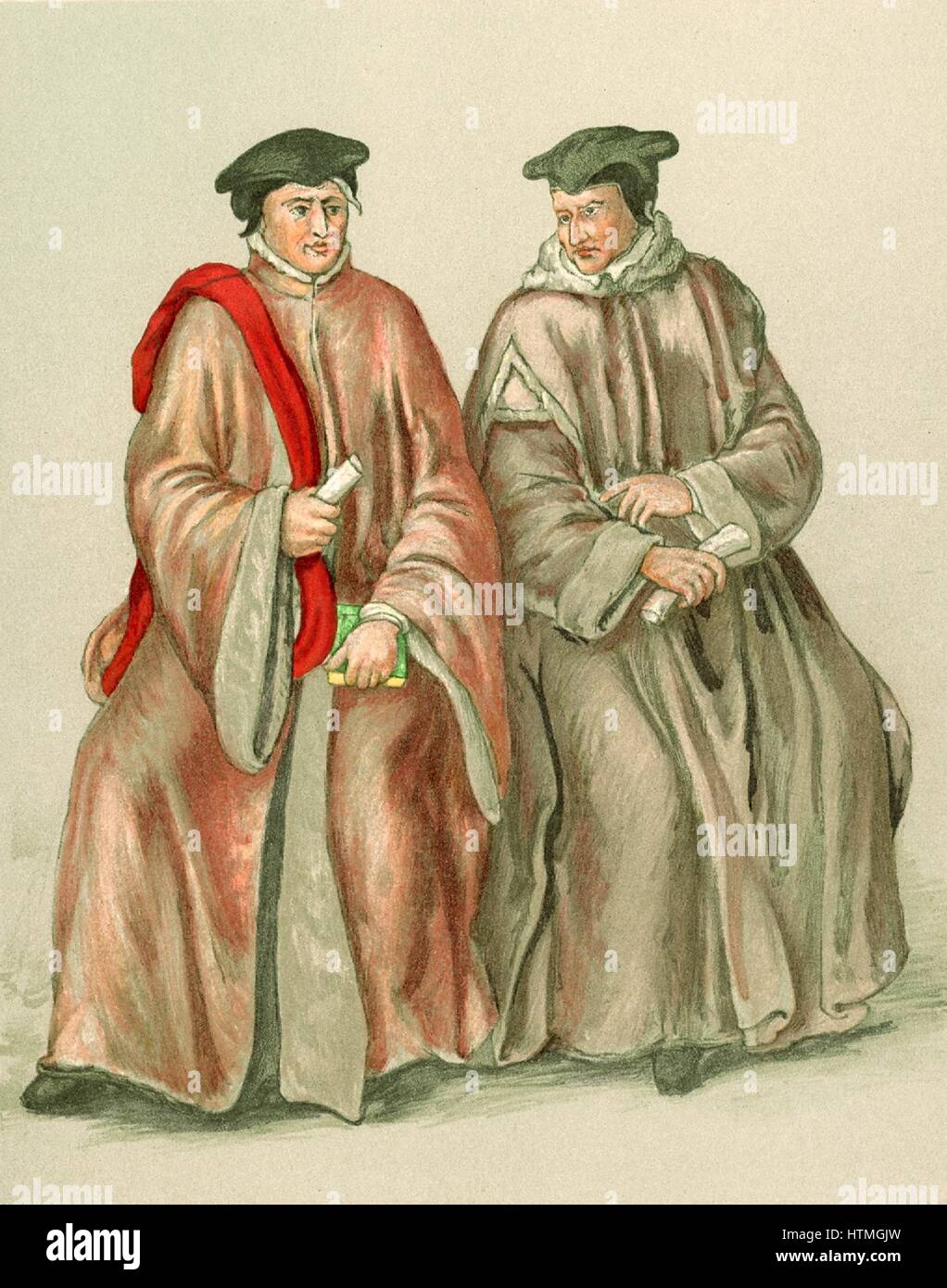 Judges in their robes during the time of Elizabeth I.16th century. Stock Photo